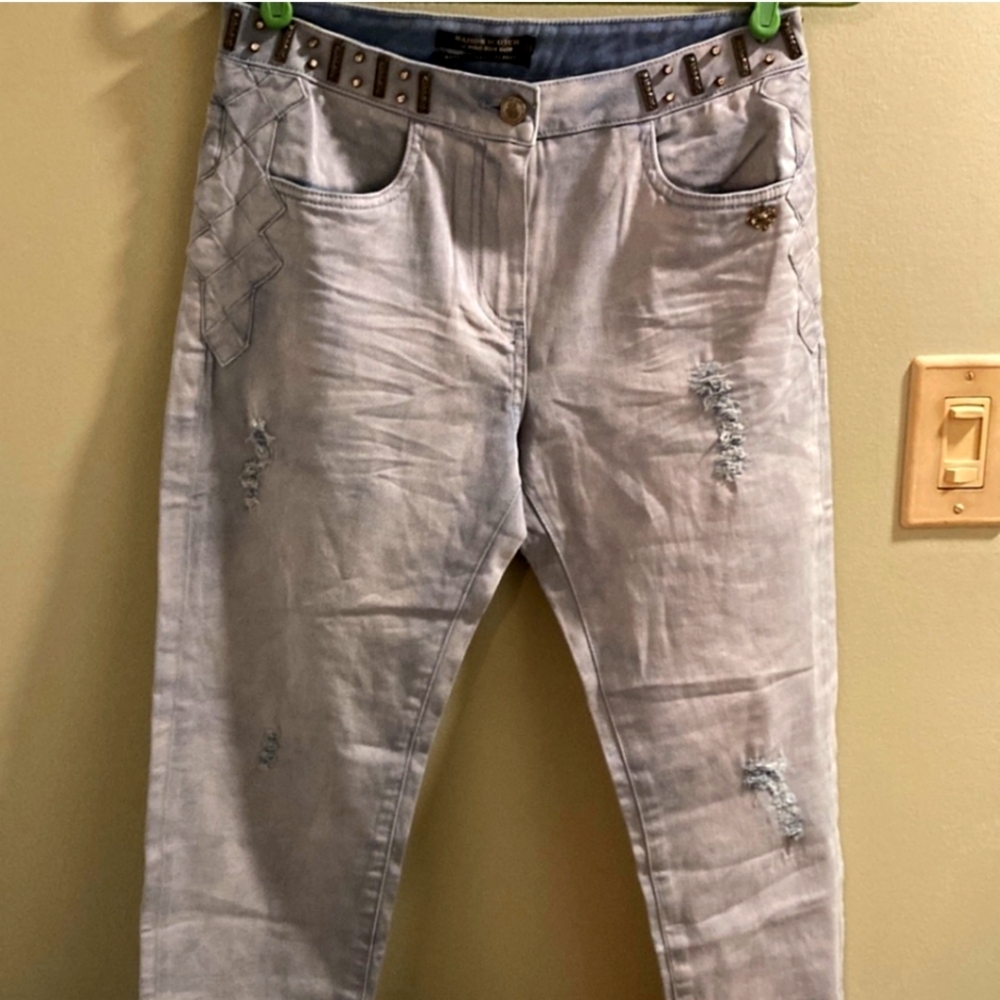 NWT Light Blue Wash Distressed Jeans with Studded Details